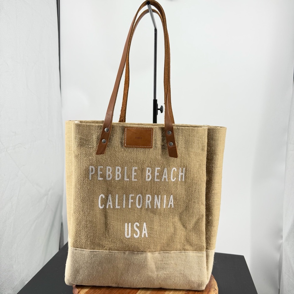 Pebble Beach California Fair Trade Jute Farmer’s Market Bag Leather 1919